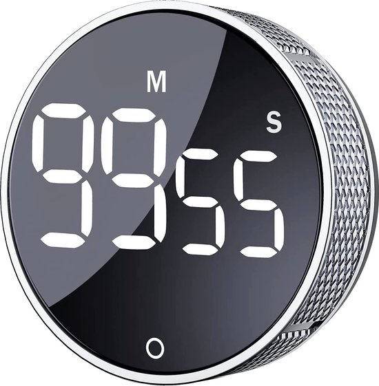 Digitale Kookwekker - Keukenwekker - Magnetische Timer - Douchetimer - Inclusief Batterijen- Stopwatch - Draaiknop - Kookwekker - LED-display – Smart timer – Optellen - Aftellen - Zilver - Merkloos