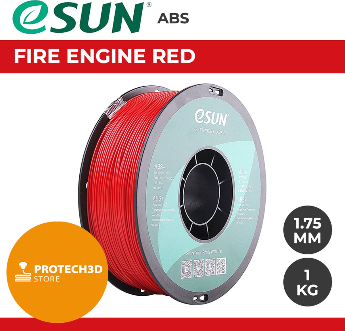 eSun - ABS Filament, 1.75mm, Fire Engine Red - 1kg