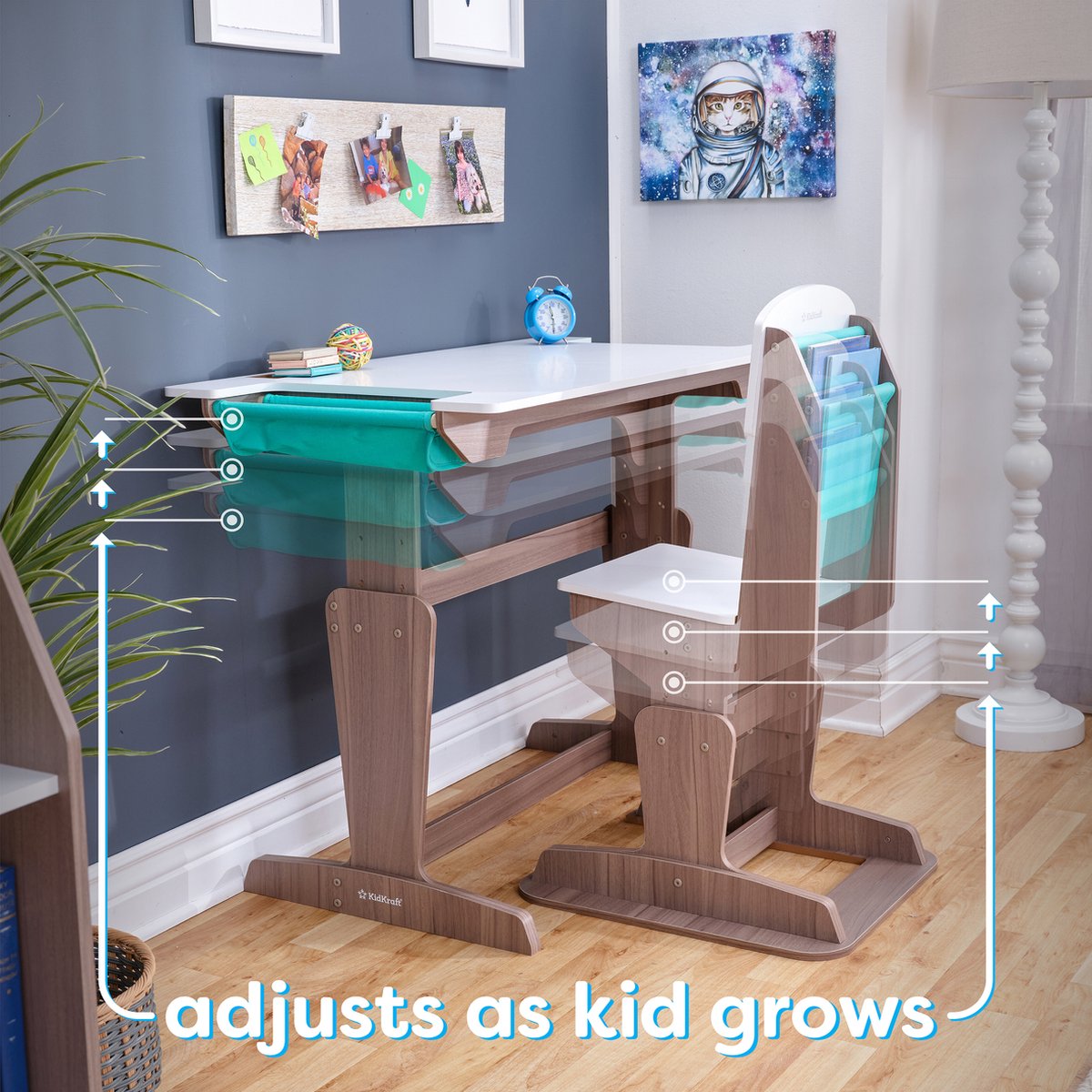 KidKraft Grow Together™ Pocket Adjustable Desk and Chair Gray Ash