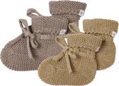 Noppies - Chaussons tricotés - emballés dans une boîte cadeau - 2 paires - Bébé 0-12 mois - Coton bio - Taupe Melange - Vert clair