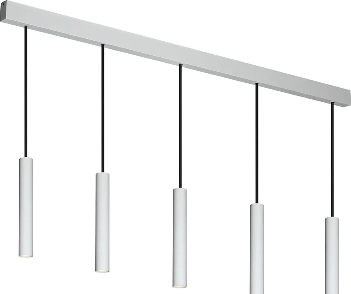Lopal LED hanglamp, 5 lichtpunten, wit aluminium, COB LED 2700K, IP20, dimbaar, Ra>90