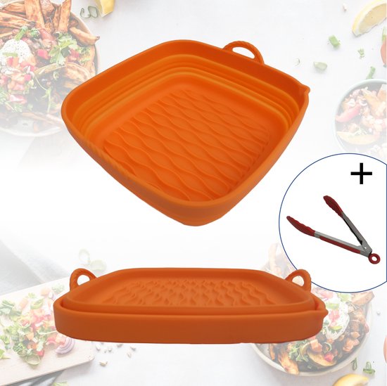 Foto: Digimates airfryer siliconen bakje 20 5cm vierkant xl xxl accessoires inklapbaar bakpapier mand oranje