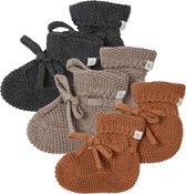 Noppies - Chaussons tricotés - emballés dans une boîte cadeau - 3 paires - Bébé 0-12 mois - Coton biologique - Gris foncé chiné - Taupe chiné - Chipmunk