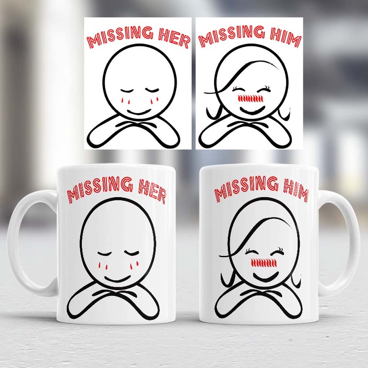 Mokken missing her/missing him - Liefde - koppels - cute - cadeau - love - couple