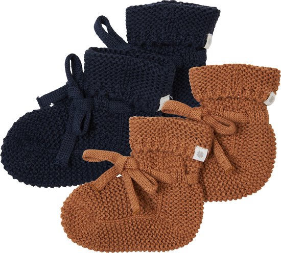 Noppies - Chaussons tricotés - emballés dans une boîte cadeau - 2 paires - Bébé 0-12 mois - Coton bio - Marine - Chipmunk