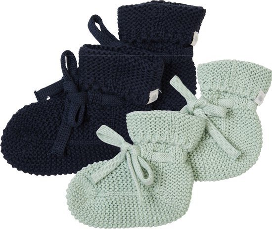 Noppies - Chaussons tricotés - emballés dans une boîte cadeau - 2 paires - Bébé 0-12 mois - Coton bio - Marine - Gris Menthe