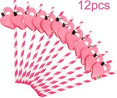 Flamingo rietjes - papieren rietjes - 12 stuks - roze - cocktail party