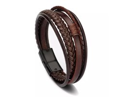 Jumada's Leren Armbanden Set - 5 Leren Armbandjes - Bruin - Leer - Armband Heren - Sieraden - Valentijn Cadeautje voor Hem en Haar