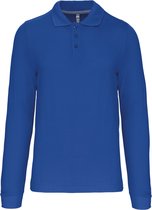 Herenpoloshirt met knopen en lange mouwen Licht Kobaltblauw - 4XL