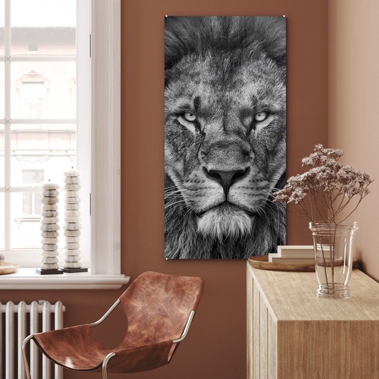 Peinture sur verre - Photo sur verre - Verre acrylique - Animaux sauvages - Lion - Zwart - Wit - 60x120 cm - Peinture sur verre lion - Peinture sur verre - Décoration chambre - Chambre