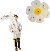 LoHa party®Daisy Folie ballonnen Set-XXL Cijfer Folie Ballon 7-Instagram-Tik Tok-Happy Birthday Sticker -Bloem ballon-Wit-Helium Ballonnen-Bruiloft-Verjardaag-Baby shower-Feestpakket-Viesering-Decoratie-4Stuks