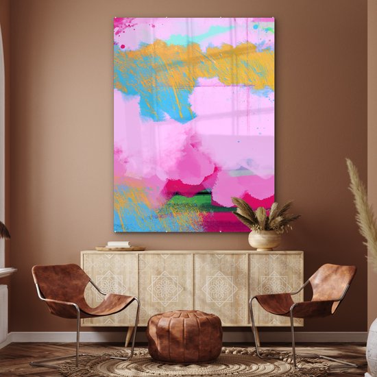 Nuage abstrait doré avec différentes couleurs sous Plexiglas 120x160 cm - Tirage photo sur Glas (Décoration murale Plexiglas) XXL / Groot format!