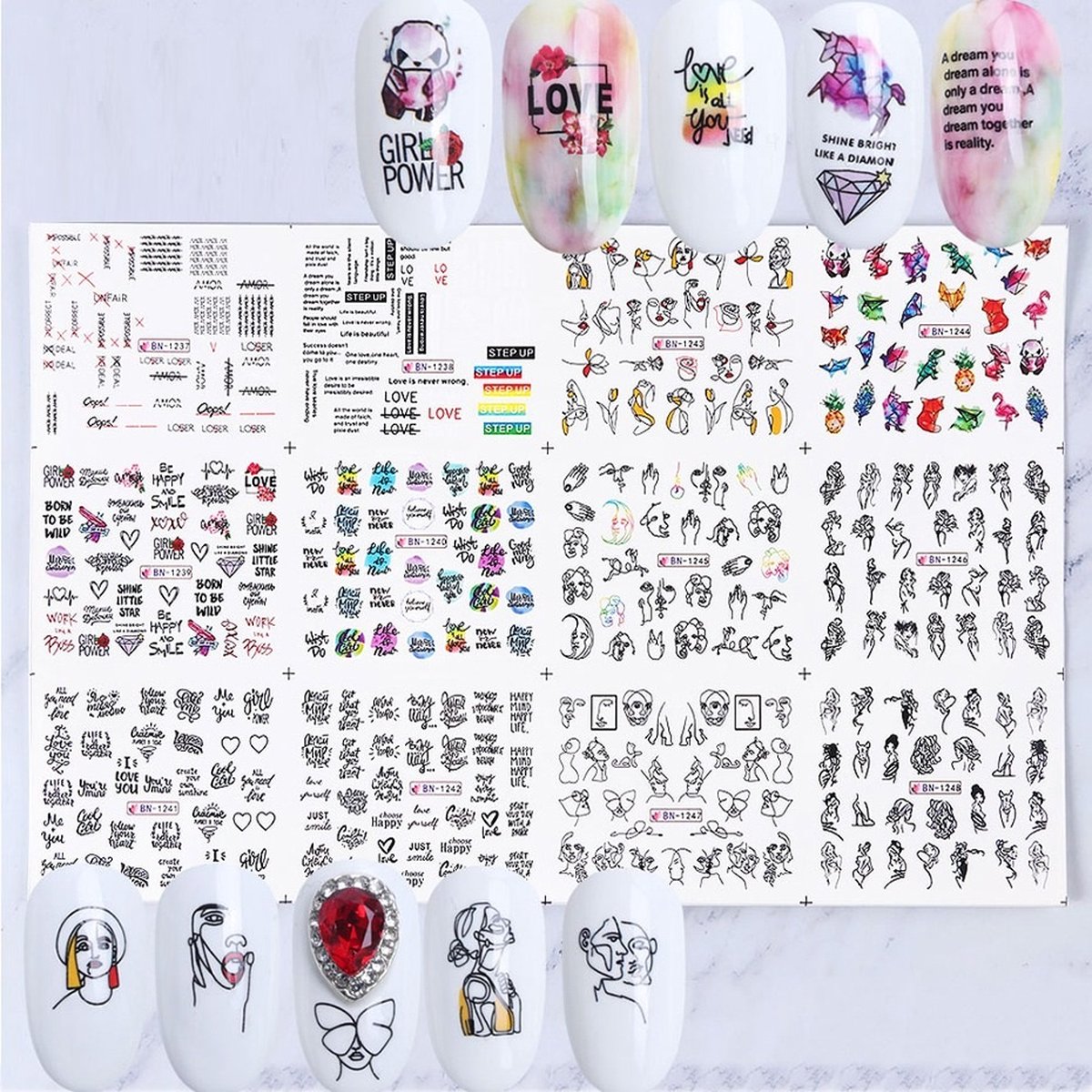 Goedkoopste 12 Stuks Nagelstickers – Zwart Modern – Nail Art Stickers