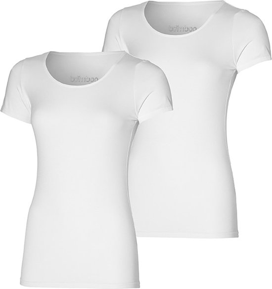 Apollo - Bamboe T-shirt dames - Wit - 2-Pak - Maat M - Dames T-shirt