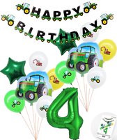 Cijfer ballon 4 jaar Trekker - Tractor Mega Pakket Inclusief Happy Birthday Slinger - Boer - Boerderij - Themafeest Ballonnenpakket - Groen - Helium Ballon - Snoes
