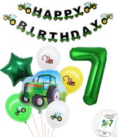 Cijfer ballon 7 jaar Trekker - Tractor Plus Pakket Inclusief Happy Birthday Slinger - Boer - Boerderij - Themafeest Ballonnenpakket - Groen - Helium Ballon - Snoes