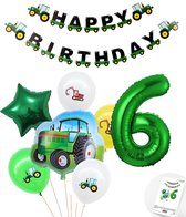 Cijfer ballon 6 jaar Trekker - Tractor Plus Pakket Inclusief Happy Birthday Slinger - Boer - Boerderij - Themafeest Ballonnenpakket - Groen - Helium Ballon - Snoes