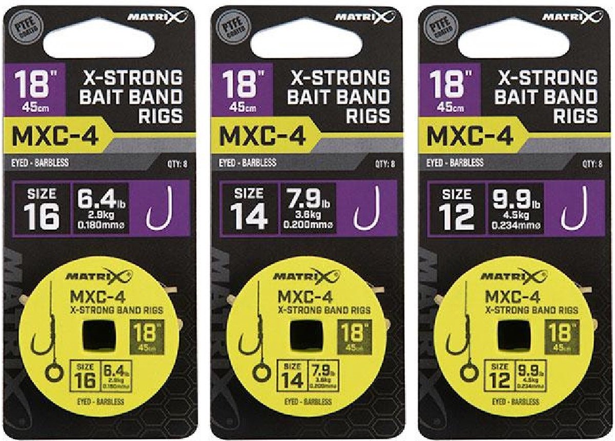 Matrix Onderlijn MXC-4 X-Strong Bait Band Rigs 18” (45cm) Eyed - Barbless - Maat : Haak 12