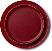 Decorline -20 Premium herbruikbaar kunstof feestservies set - Burgundy met gouden rand-Edge Collectie.