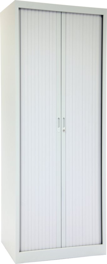 Roldeurkast, jaloeziedeurkast, archiefkast, rolluikkast, kantoorkast met roldeuren, 198 x 100 x 43 cm (HxBxD) Kleur wit.