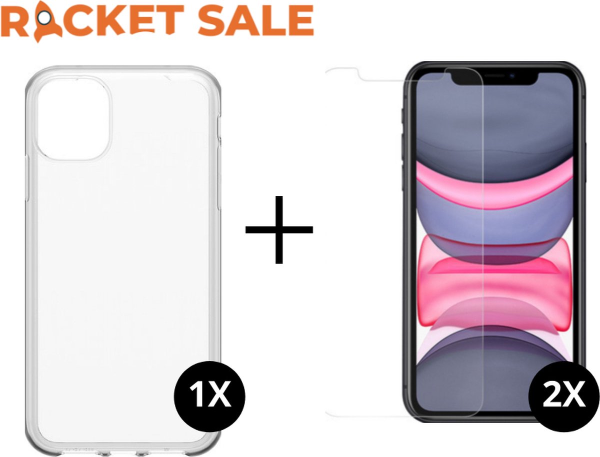 Rocket Sale ® iPhone 11 hoesje transparant case siliconen cover - 2x iPhone 11 Screenprotector