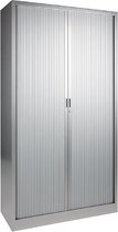 Roldeurkast, jaloeziedeurkast, archiefkast, rolluikkast, kantoorkast met roldeuren, 198 x 120 x 43 cm (HxBxD) Kleur aluminium.