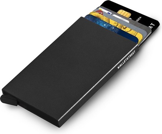 Walletstreet Uitschuifbare Pasjeshouder - Walletstreet Aluminium Creditcardhouder Card Protector Anti-Skim/ RFID Card Protector 7 Pasjes – Zwart Black
