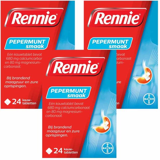 Rennie Pepermunt Kauwtabletten – 3 x 24 tabletten