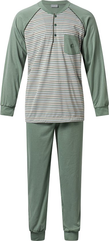 Indringing Donder Knipperen Gentlemen tricot heren pyjama - Green stripe - L - Groen | bol.com