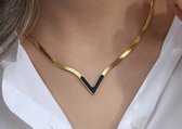 Leerella dames minimalistische goud/zwart visgraat ketting | V-vormige Dames Choker Ketting | Halsketting voor Dames 40 + 6 cm