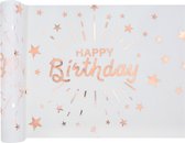 Santex Happy birthday verjaardag tafelloper op rol - 2x - wit/rose goud - 30 x 500 cm - polyester