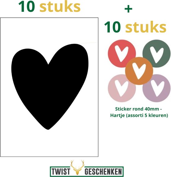 10 stuks wenskaarten hart - 10 stuks cadeau stickers hart - Wenskaarten sterkte - troostkaarten - sterkte - beterschap - hart
