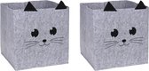 Opbergmand/kastmand vilt kinderkamer - 4x stuks - dieren thema kat - 32 cm