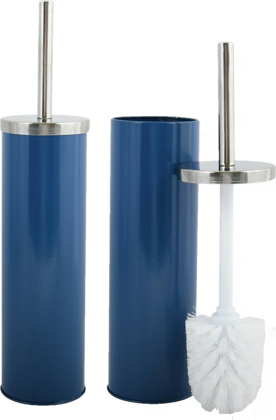 MSV Brosse WC sur support/balai WC - 2x - métal - bleu marine - 38