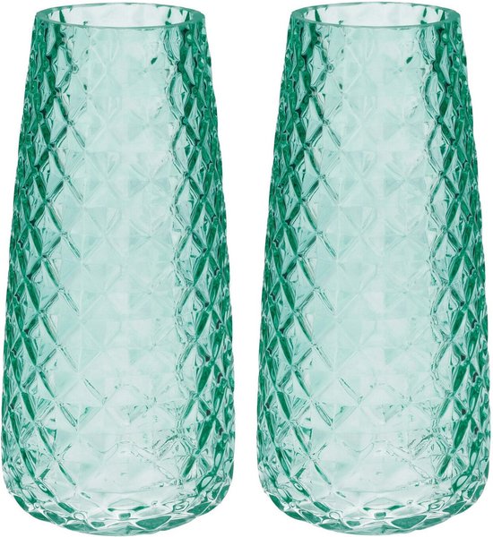 Bellatio Design Bloemenvaas - 2x - groen - transparant glas - D10 x H21 cm - vaas