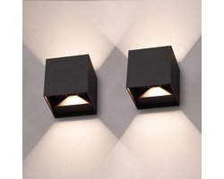 2x HOFTRONIC Kansas - Wandlamp Dimbaar - Zwart - IP65 waterdicht - 3000K Warm wit - 6 Watt - Moderne muurlamp - Up down light - zowel geschikt als binnen- en buitenverlichting