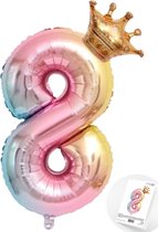 Cijfer Ballon nummer 8 - Prins - Prinses - Royal Rainbow - Ballon - Regenboog Unicorn Kleuren - Prinsessen Verjaardag