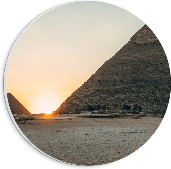 PVC Schuimplaat Muurcirkel - Woestijn met Piramides - Egypte - 20x20 cm Foto op Muurcirkel (met ophangsysteem)