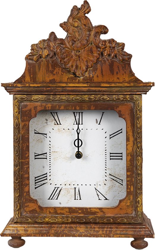 HAES DECO - Horloge de Table 27x12x44 cm Bois Marron - Cadran Chiffres Romains - Horloges de table Rectangulaires Horloge sur Pied Intérieur Horloge de Table
