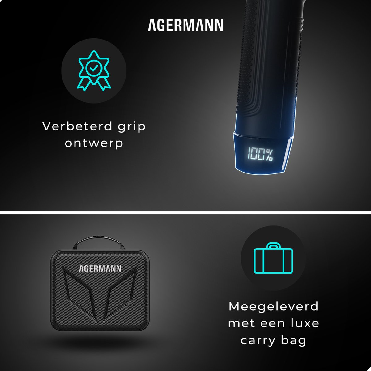 Afbeelding 3 van AGERMANN - Massage Gun Pro - 12 opzetstukken - Touchscreen - Professioneel - Sport Massage Apparaat - - 3300 mah - Zwart