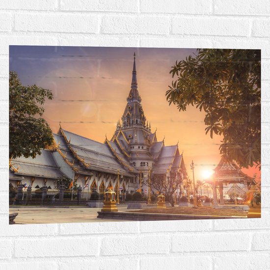 Muursticker - Mooi Kasteel met Zonsondergang in Thailand - 80x60 cm Foto op Muursticker