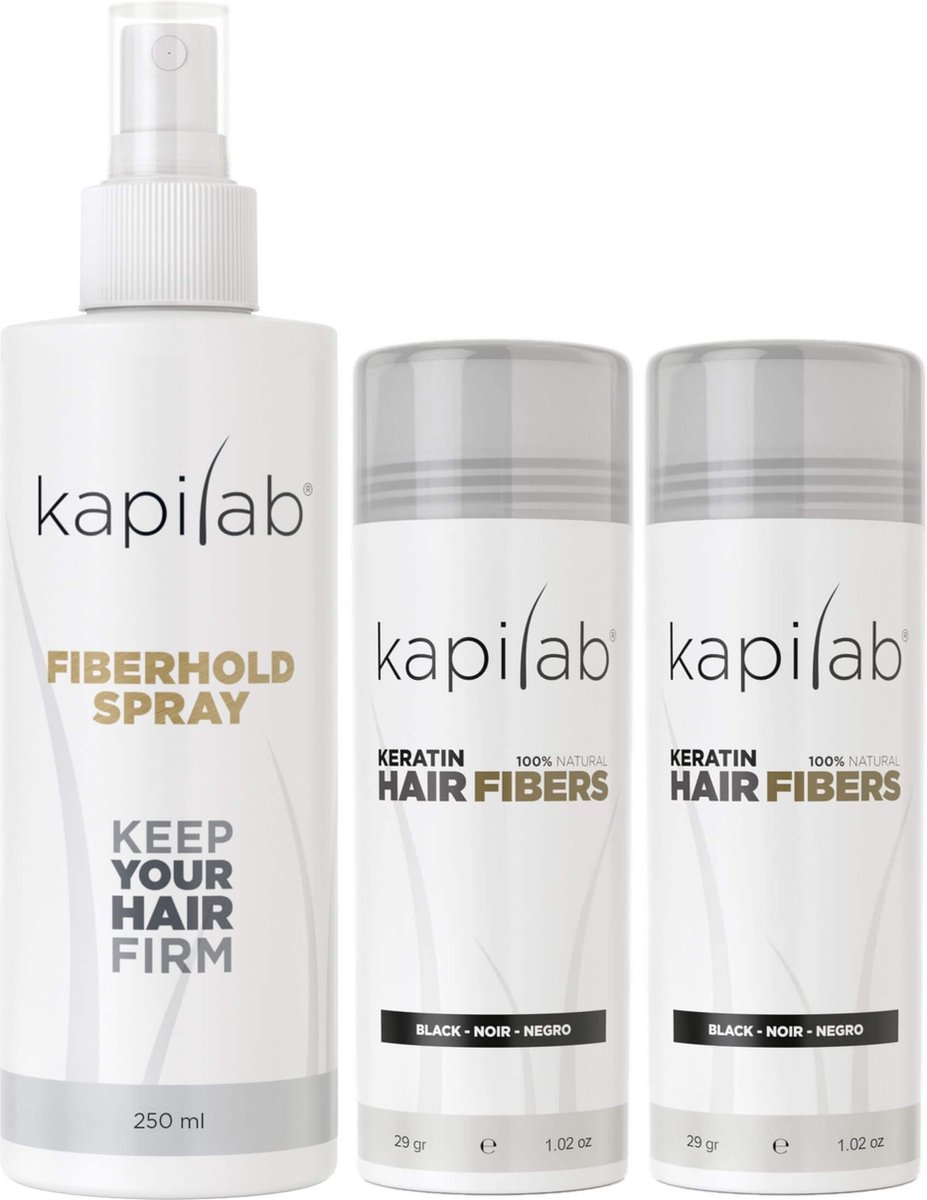 Kapilab Hair Fibers Voordeelset 58 gram - Zwart - Natuurlijke haarvezels verbergen haaruitval - Direct voller haar