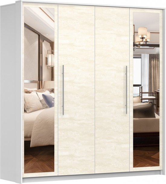 InspireMe- Kledingkast met Spiegel Garderobekast met planken en kledingstang - 206x64x215 cm (BxDxH) - Kaira