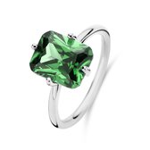 New Bling 9NB-1139-54 Zilveren Ring met Zirkonia Steen - Groen - 8x10mm - Rechthoek - Maat 54 - Rhodium - Zilver