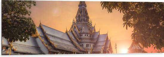 Dibond - Mooi Kasteel met Zonsondergang in Thailand - 120x40 cm Foto op Aluminium (Met Ophangsysteem)