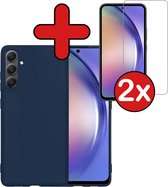 Hoesje Geschikt voor Samsung A54 Hoesje Siliconen Case Hoes Met 2x Screenprotector - Hoes Geschikt voor Samsung Galaxy A54 Hoes Cover Case - Donkerblauw