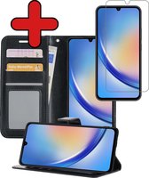 Hoesje Geschikt voor Samsung A34 Hoesje Book Case Hoes Portemonnee Cover Walletcase Met Screenprotector - Hoes Geschikt voor Samsung Galaxy A34 Hoes Bookcase Hoesje - Zwart