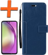 Hoesje Geschikt voor Samsung A54 Hoes Bookcase Flipcase Book Cover Met Screenprotector - Hoes Geschikt voor Samsung Galaxy A54 Hoesje Book Case - Donkerblauw