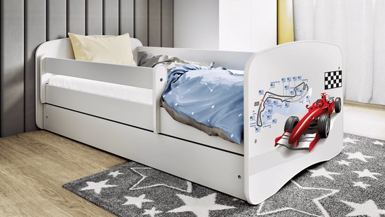 Kocot Kids - Bed babydreams wit Formule 1 met lade met matras 140/70 - Kinderbed - Wit