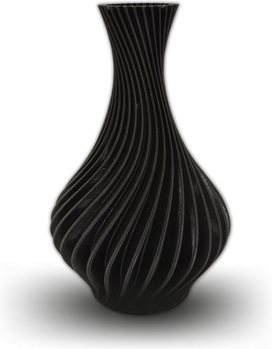 Oneiro’s Luxe Vaas Spiraalvaas BLACK - ø14xH22cm – 3D geprint - binnen – buiten – luxe – accessoires – tuin – decoratie – bloemen – voor binnen – keramiek
